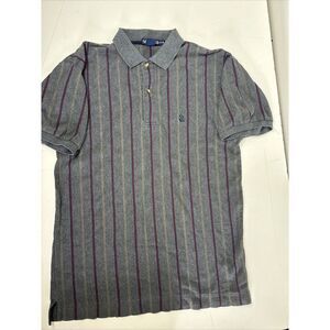 Vintage Nautica‎ Polo Shirt Mens Gray Retro Striped Short Sleeve Cotton M 90's